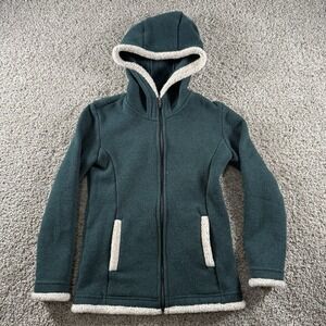 Kuhl Sweater Girls Small 7-8 Green Fleece Apres Knit Hooded‎ Sweatshirt Full Zip